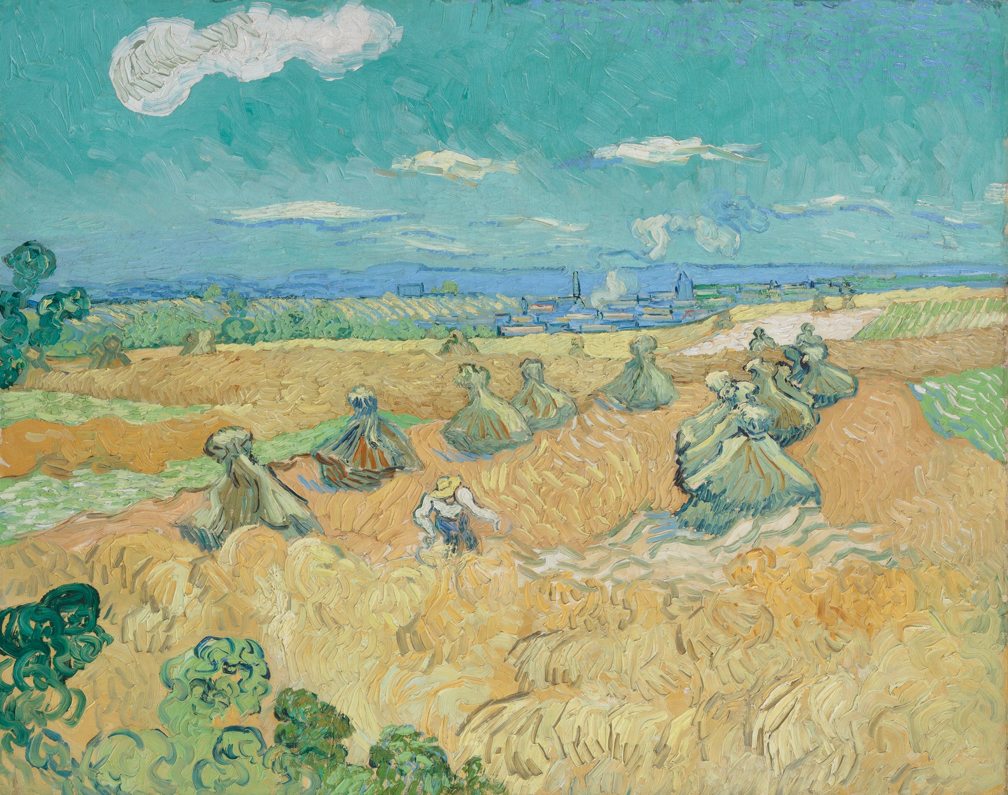 Wheat Fields with Reaper, Auvers by Vincent van Gogh - Reproduction